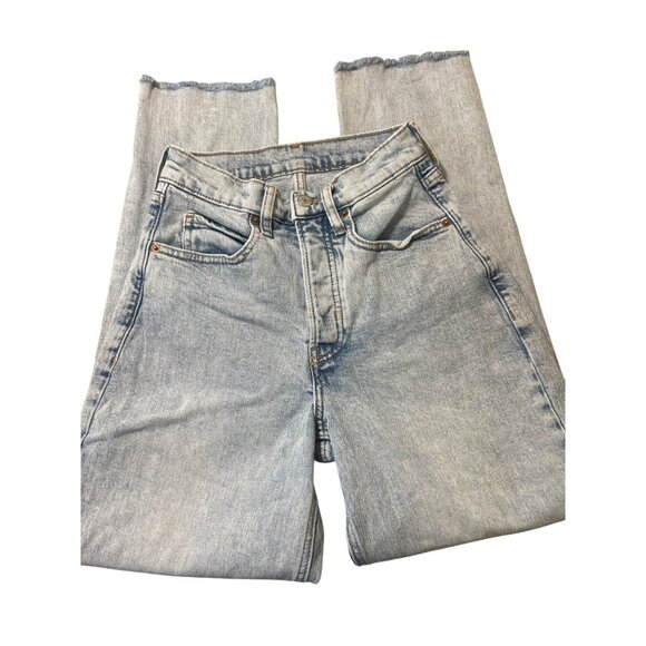 Old Navy Curvy Sky III Straight Jeans Light Blue Denim Raw Hem High Rise Sz 0 - Picture 1 of 5